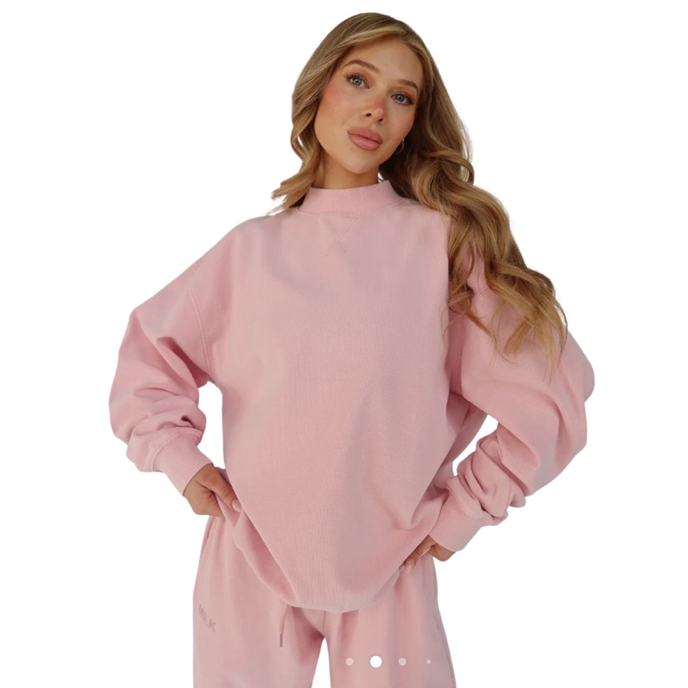 Milkstain Apparel Waffle Mockneck Sweatshirt Women's Medium Cupid Pink Oversized